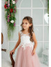 Ivory Lace Mauve Tulle Beaded Flower Girl Dress